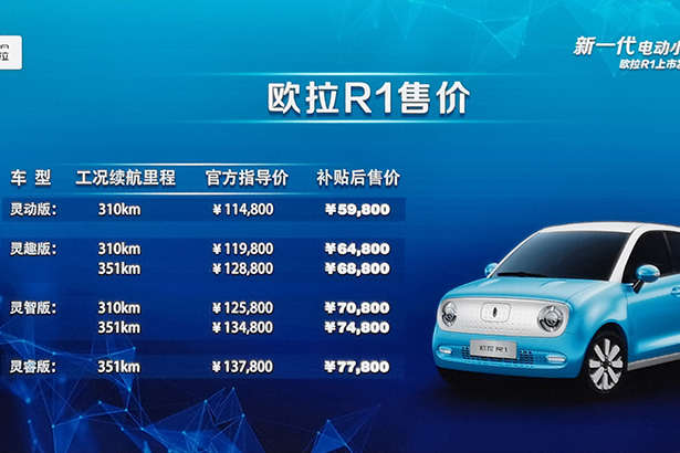 正向研发，续航351公里，售价5.98万元起，欧拉R1正式上市